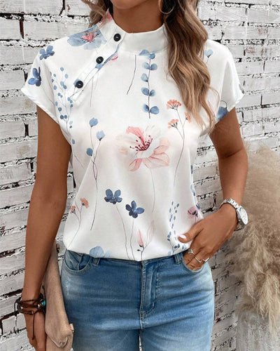 Magalie | Haut à manches courtes et col montant avec motif floral™