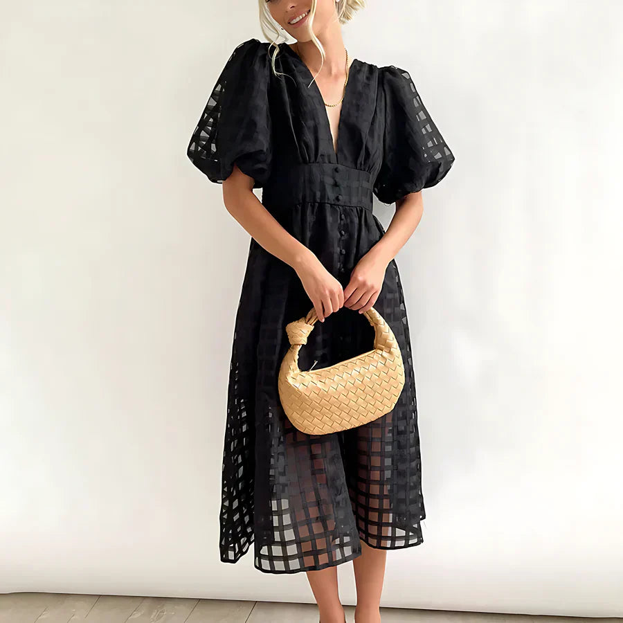Odette | Robe Midi avec Manches Bouffantes™