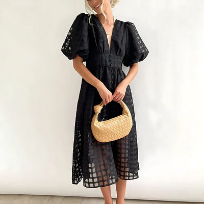 Odette | Robe Midi avec Manches Bouffantes™