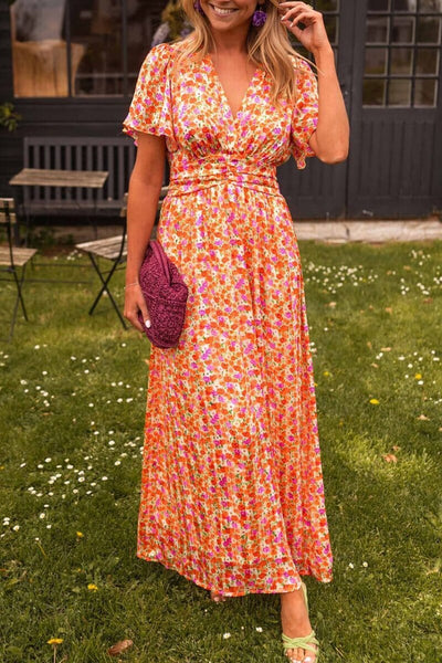 Céline | Robe Longue Fleurie à Manches Courtes™
