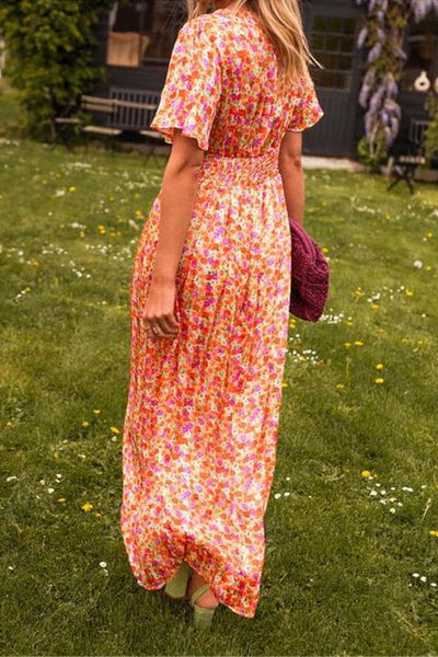 Céline | Robe Longue Fleurie à Manches Courtes™