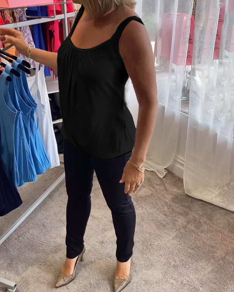 Alizée | Haut décontracté sans manches avec plissé et couleur unie™