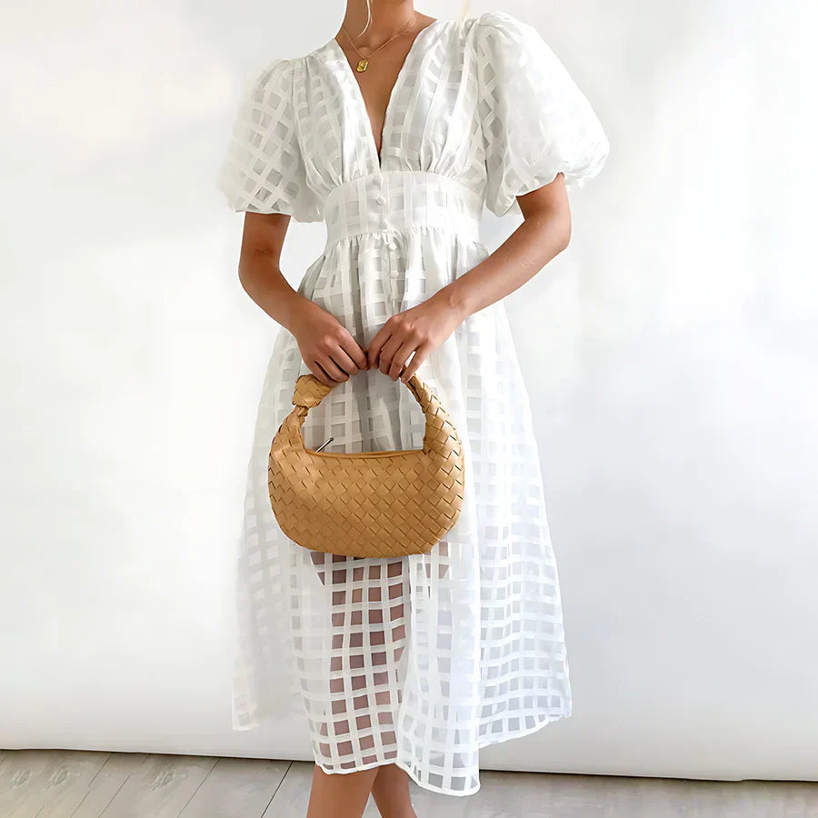 Odette | Robe Midi avec Manches Bouffantes™