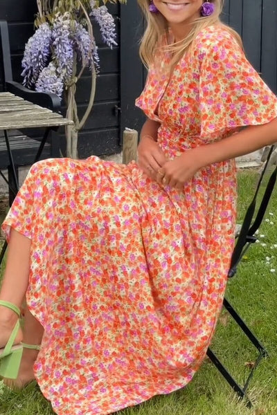 Céline | Robe Longue Fleurie à Manches Courtes™