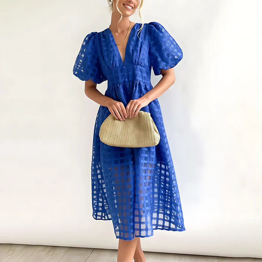 Odette | Robe Midi avec Manches Bouffantes™