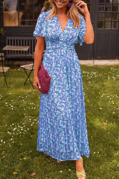 Céline | Robe Longue Fleurie à Manches Courtes™