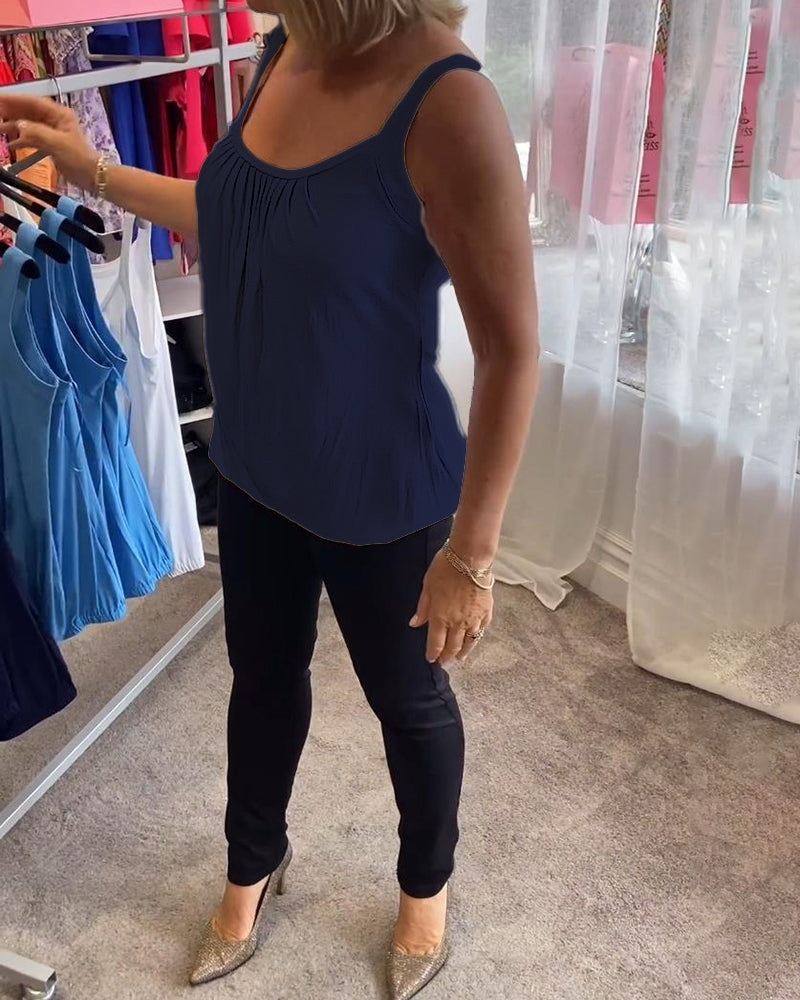 Alizée | Haut décontracté sans manches avec plissé et couleur unie™