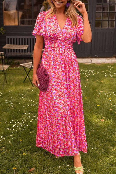 Céline | Robe Longue Fleurie à Manches Courtes™
