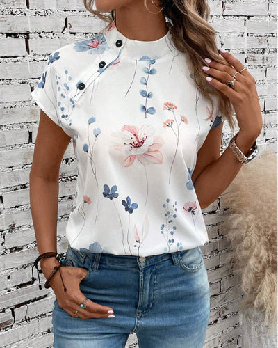 Magalie | Haut à manches courtes et col montant avec motif floral™