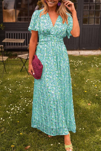 Céline | Robe Longue Fleurie à Manches Courtes™