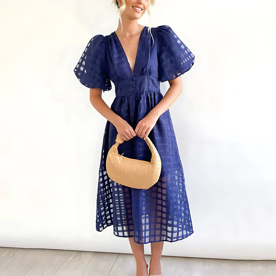 Odette | Robe Midi avec Manches Bouffantes™