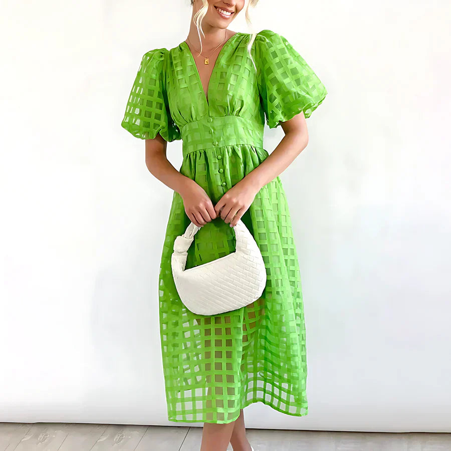 Odette | Robe Midi avec Manches Bouffantes™